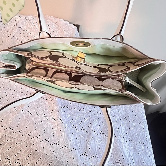 Coach Signature Khaki Ivory Large Madeline Tote Handbag11558 - Picture 9 of 12